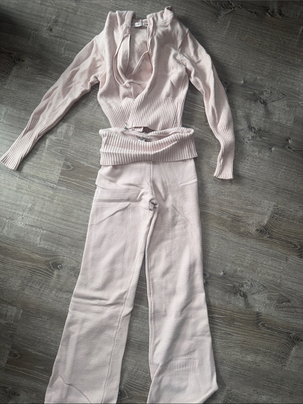 Sincerely Jules Pink Ribbed High-Waist Wide-Leg Pants and Matching Hoodie